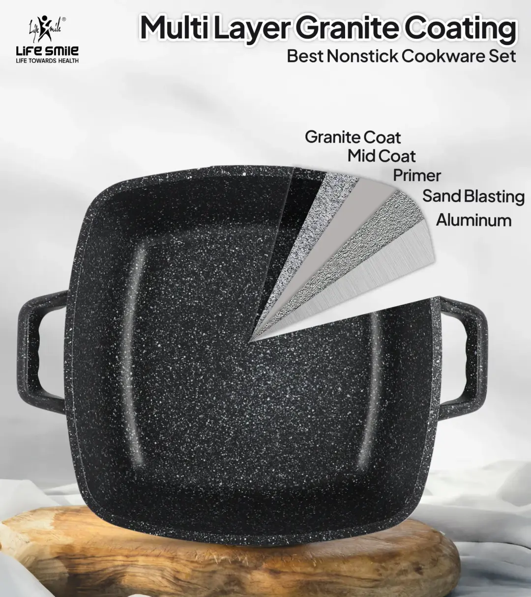 Multi-Layer Granite Non-Stick Full Cookware Collection — Induction Ready | 50+ Pieces | Beige, Black & Blue