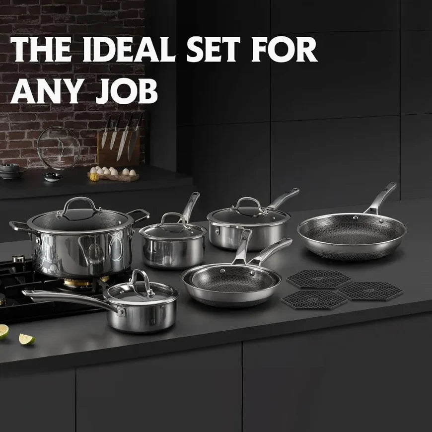 Pots and Pans Set Non Stick, 14 Pcs Hybrid Stainless Steel Cookware Sets