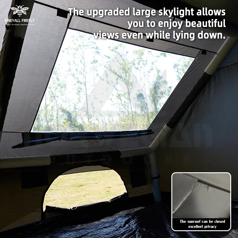 An outdoor inflatable camping tent with a panoramic window, suitable for activities such as camping, hiking and fishing.
