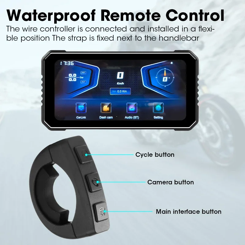 6.25 inch Front 4k+Rear 1080P Moto DVR Wireless Carplay Android Auto IPX7 Waterproof DVR GPS Motorcycle Navigation Monitor