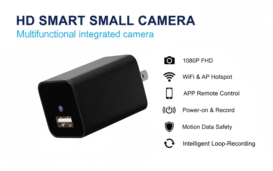 Mini Security Camera 1080P HD, Motion Detection, Remote View, Recording, USB Phone Charger