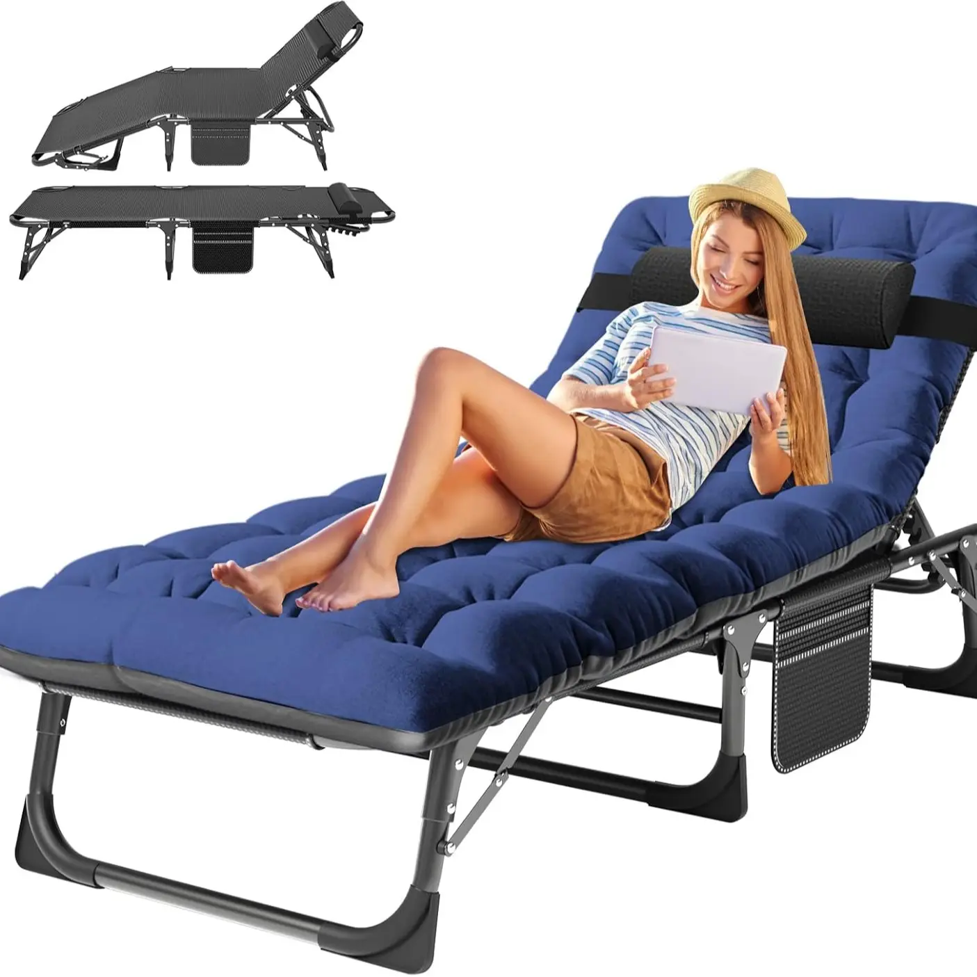 3-in-1 Sun Tanning Chair – Adjustable Folding Lounge Chair with Mat for Beach, Patio, Pool & Outdoor Relaxation