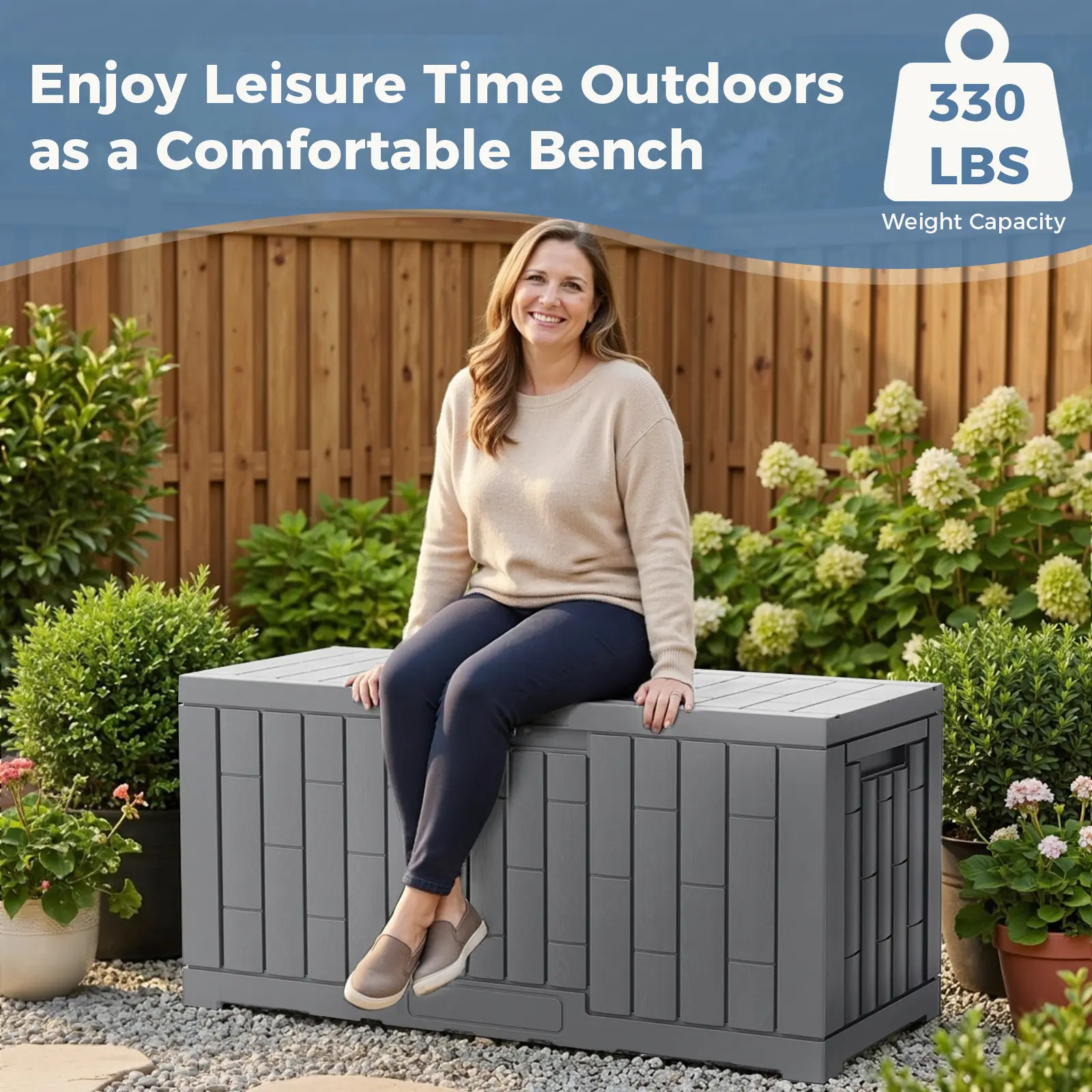 60 Gallon Outdoor Storage Box – Waterproof Lockable Resin Deck Box for Patio Cushions & Garden Tools