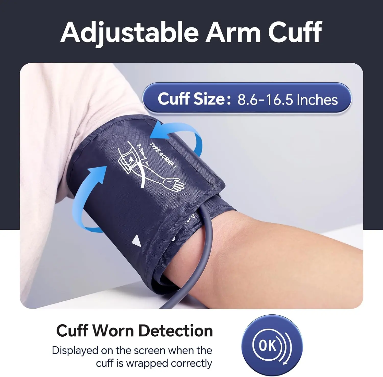 Smart Upper Arm Blood Pressure Monitor , Healthcare Selfcare Device with Wide-Range Cuff for Standard to Large Adult Arms
