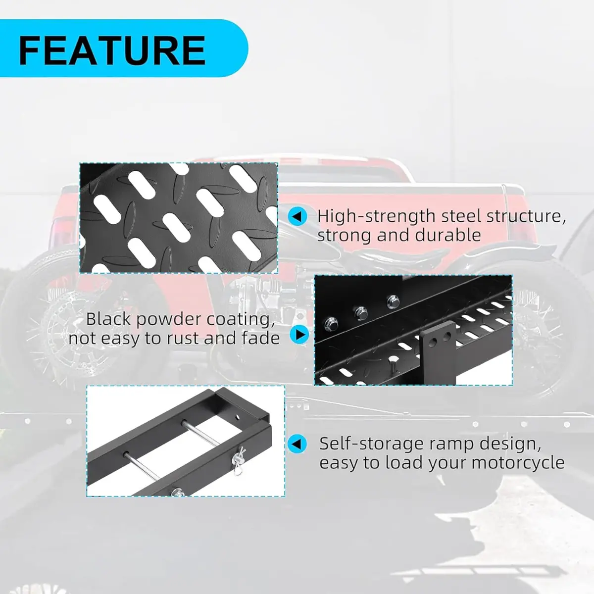 Heavy-Duty Motorcycle Carrier – 600 lb Hitch Mount Rack with Loading Ramp & Anti-Tilt Design for Secure Transport