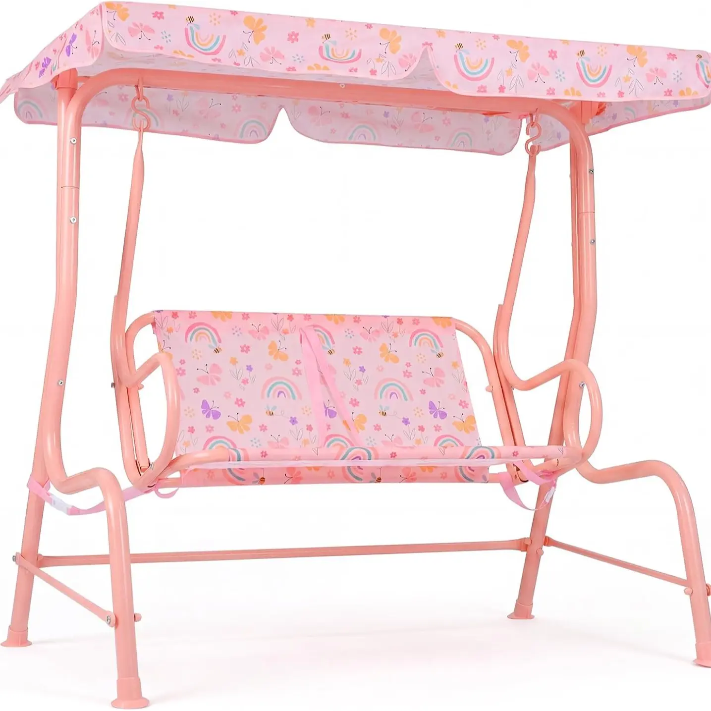Kids 2-Seater Patio Swing Chair with Removable Canopy, Outdoor Porch Hammock Bench