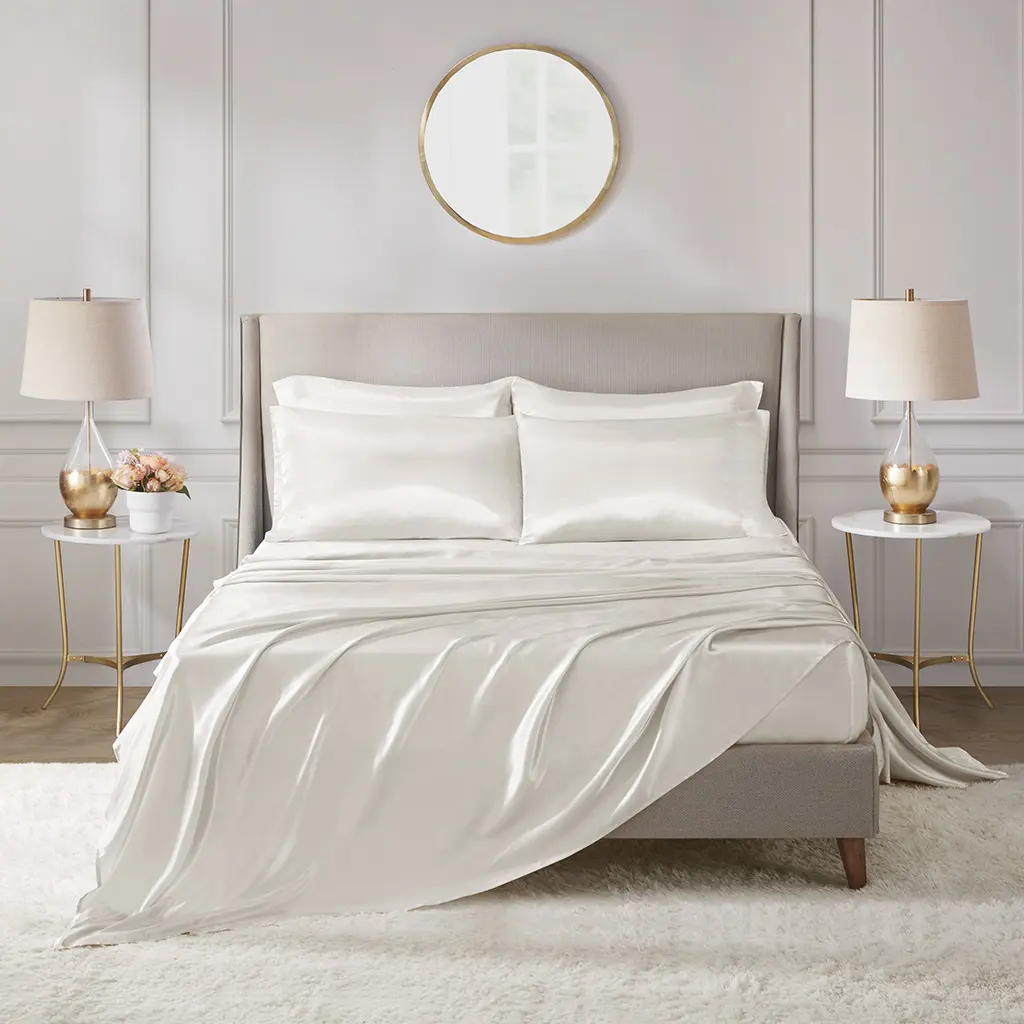 6 Piece Solid Color Satin Sheets Set