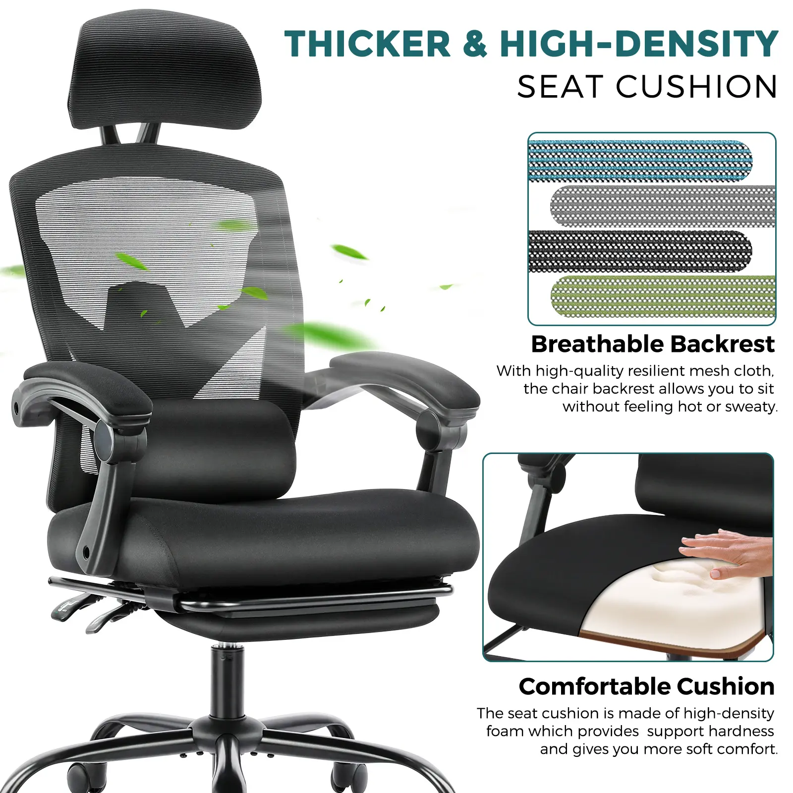 Furniture Ergonomic Office Chair with Foot Rest and Adjustable Headrest, Mesh Swivel Rolling Task Chair, Height Adjustable, Office Gifts