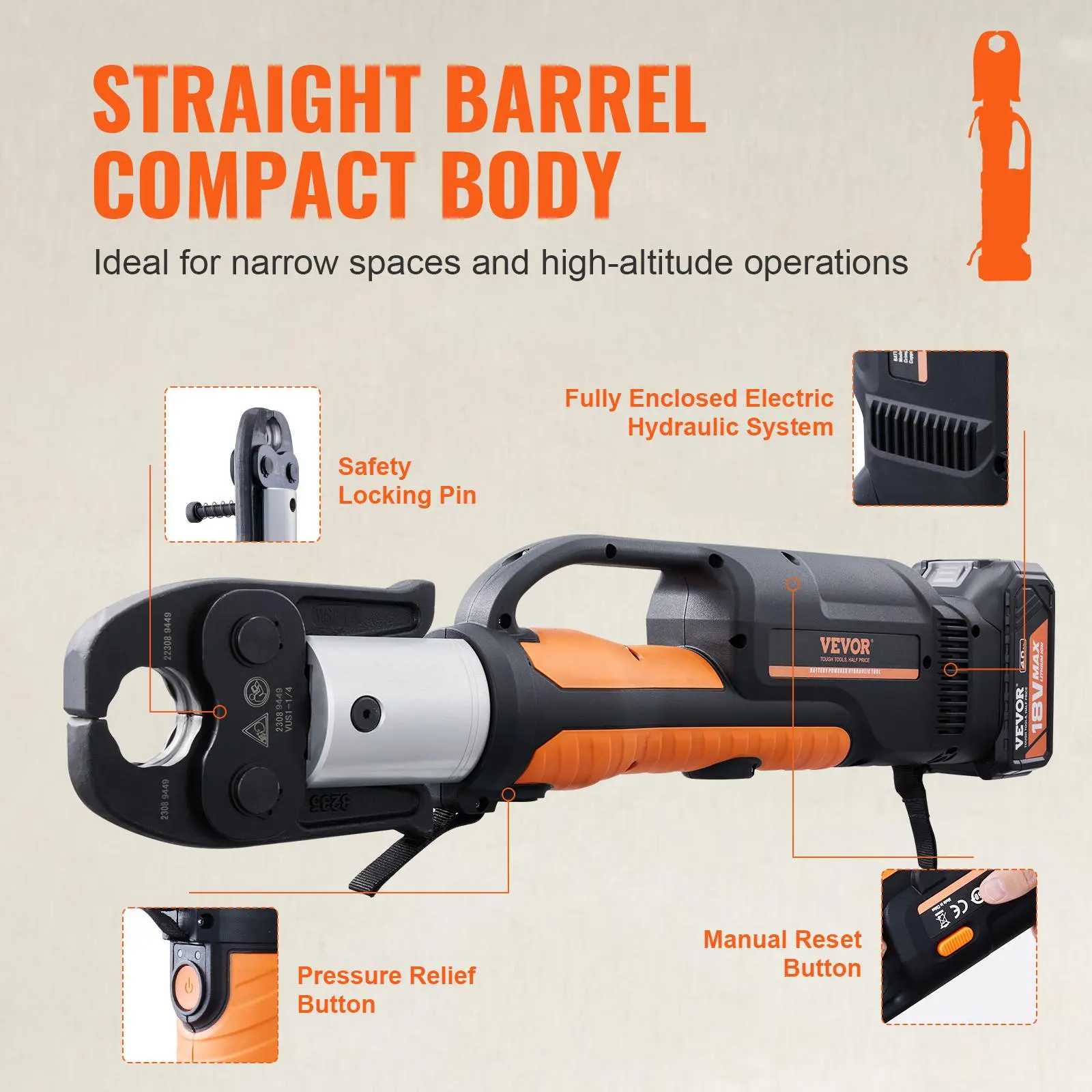 Press Tool, 18V Electric Pipe Crimping Tool for 1/2" to 2" Stainless Steel
