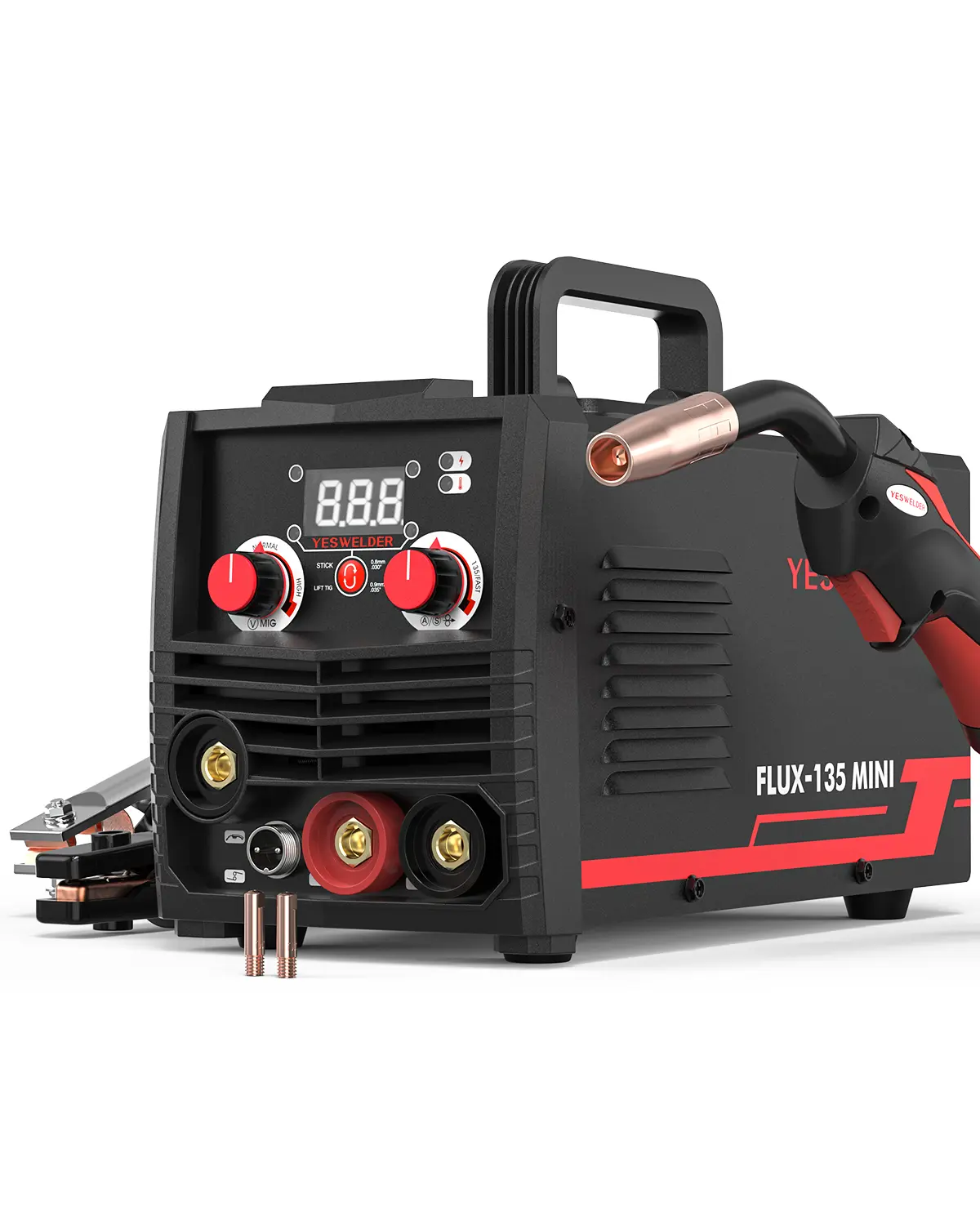 135A 110V Gasless MIG Welder | 3-in-1 Flux Core/Lift TIG/Stick Inverter Welding Machine with Synergic Control