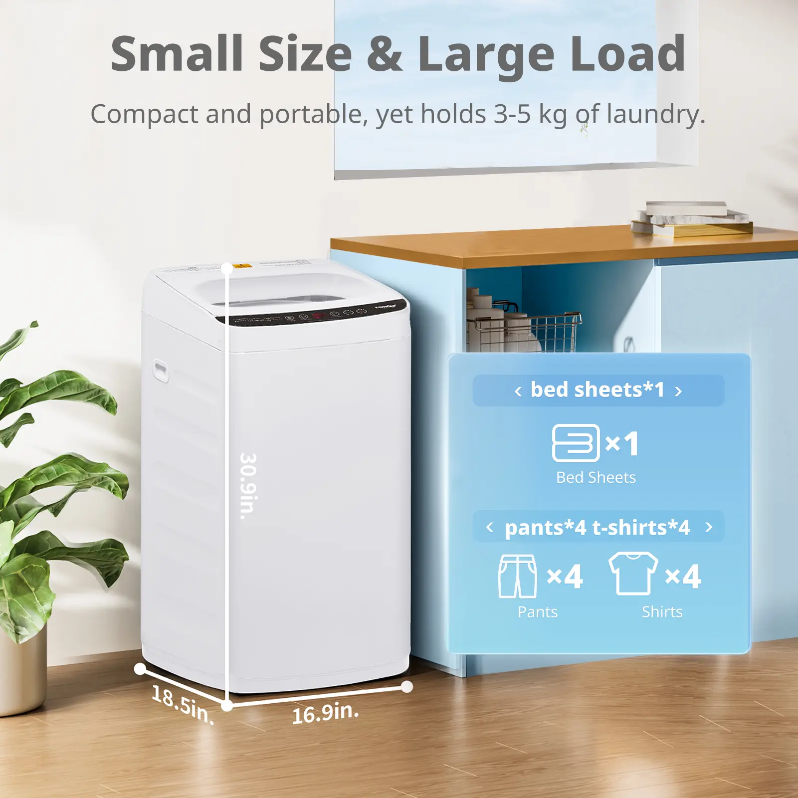 Portable Washing Machine – Compact Full-Automatic Washer with LED Display, 5 Wash Cycles & Built-In Drain Pump