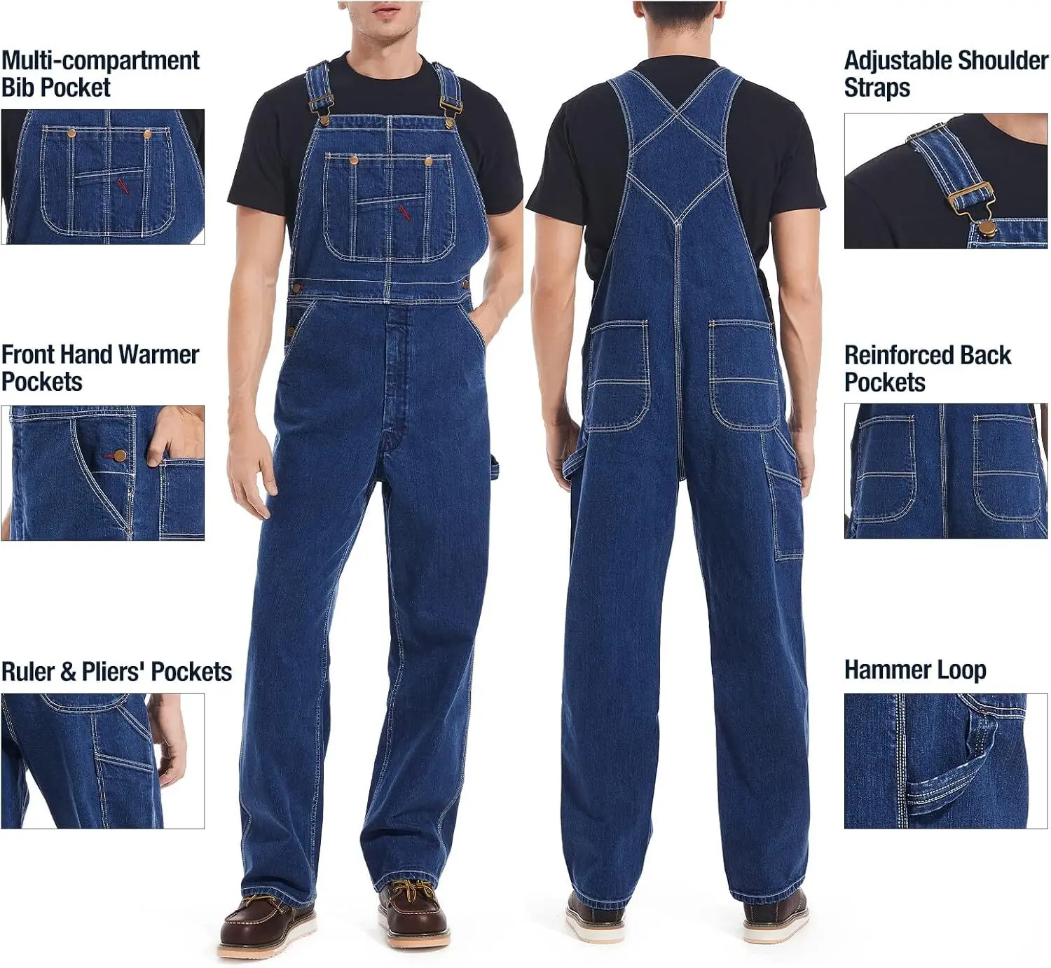 Men's 4-Pack Flex Denim Bib Overalls — Adjustable & Utility Ready