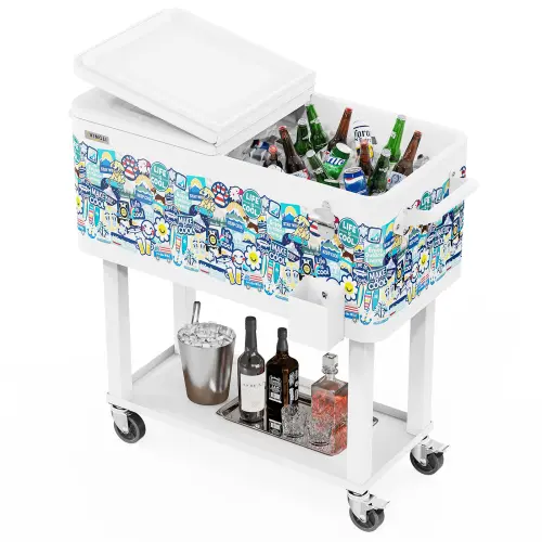 Father’s Day Gift – 80QT Rolling Ice Cooler Cart with Wheels, Shelf & Bottle Opener for Patio Parties & Outdoor Gatherings