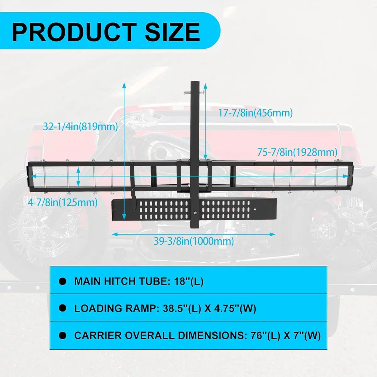 Heavy-Duty Motorcycle Carrier – 600 lb Hitch Mount Rack with Loading Ramp & Anti-Tilt Design for Secure Transport
