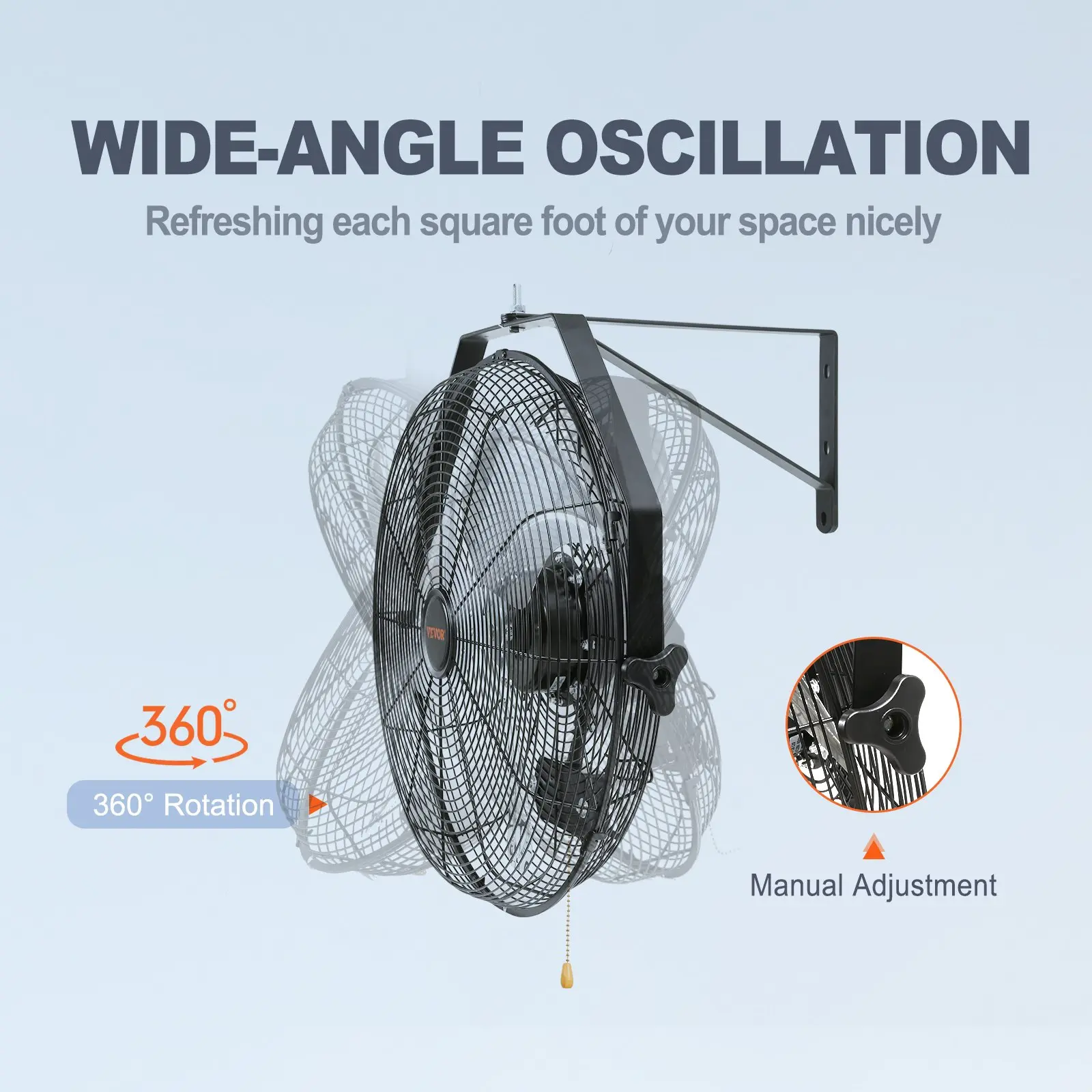 Wall Mounted Fan - IP44 Waterproof Outdoor Cooling Fan3-Speed Adjustable Speeds High Velocity (Max. 4150 CFM)ETL Listed Industrial/Residential