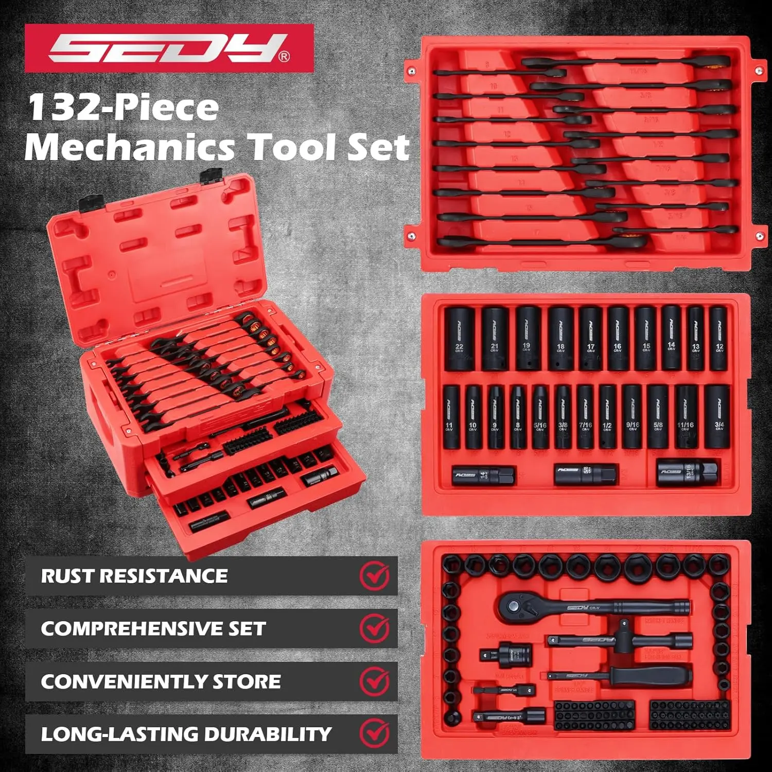 Premium 132-Piece Mechanics Tool Set - SAE/Metric Wrenches