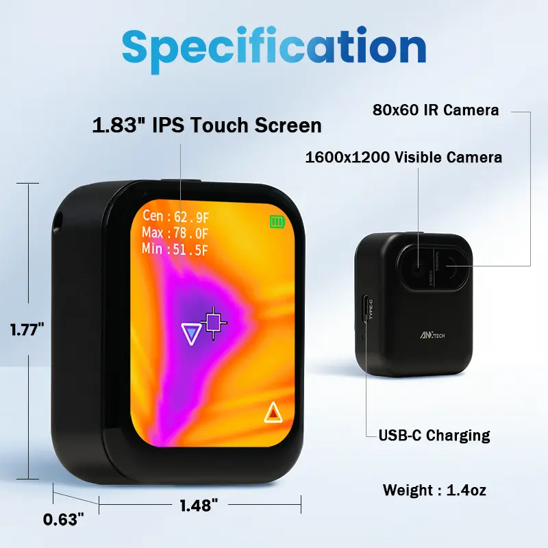 Mini Thermal Camera with Touchscreen, No App Required Small Infrared Imager for Home Inspection, 80×60 IR Resolution Infrared Camera for Detect Hidden Camera, Water Leak Detection