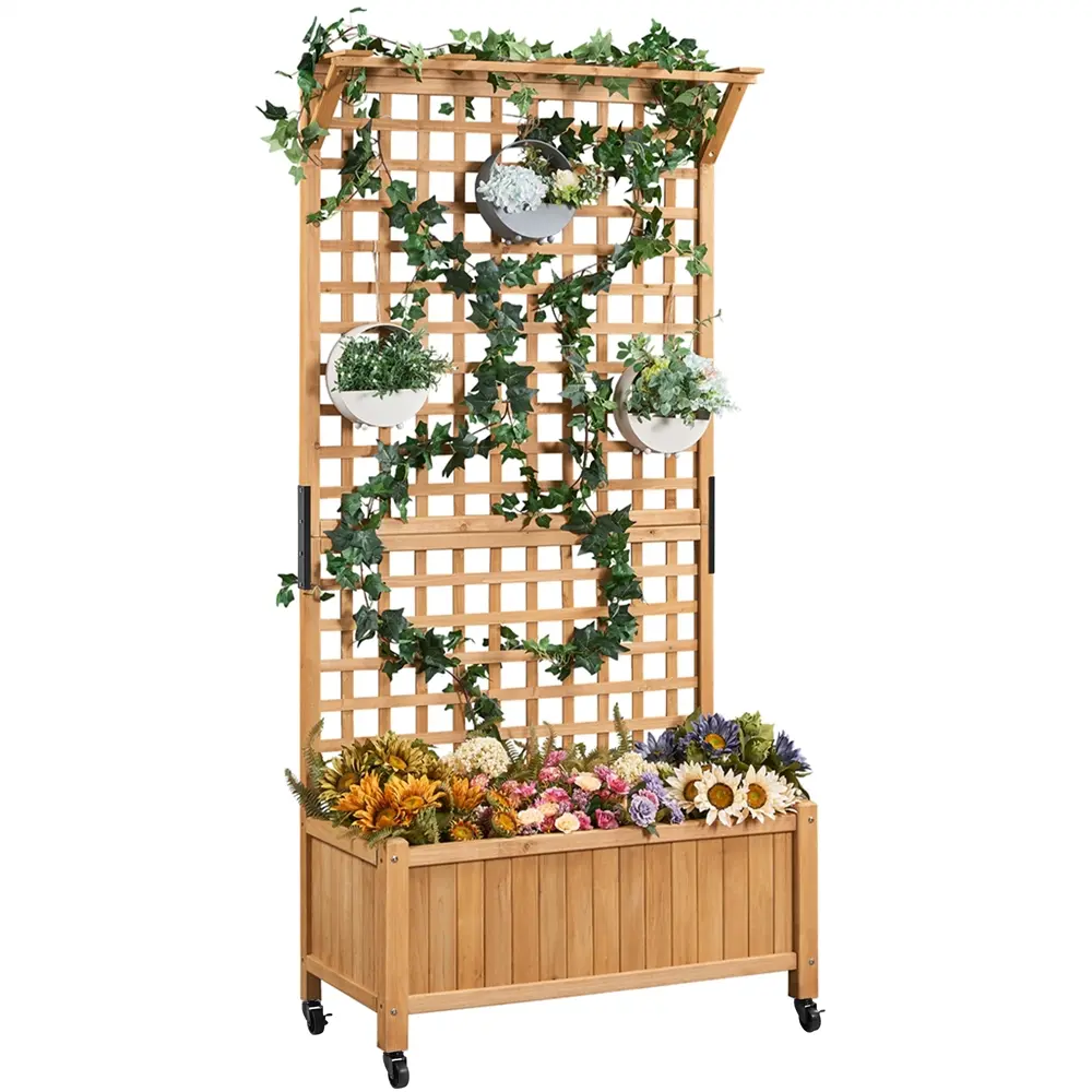 75/50" H Horticulture Garden Planter with Trellis for Vine Climbing Plants Garden Box Outdoor w/Drainage Holes Raised Garden Bed Garden Planter Box for Flowers