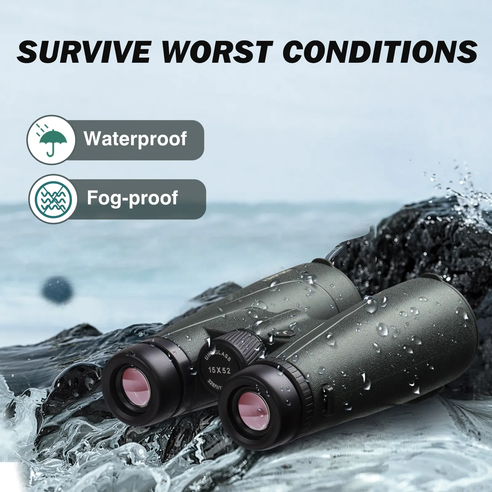 Updated 15x52 UHD High Powered Long Range Binoculars, 23mm Large Eyepieces, BAK4 Prism for Low Light, Camping