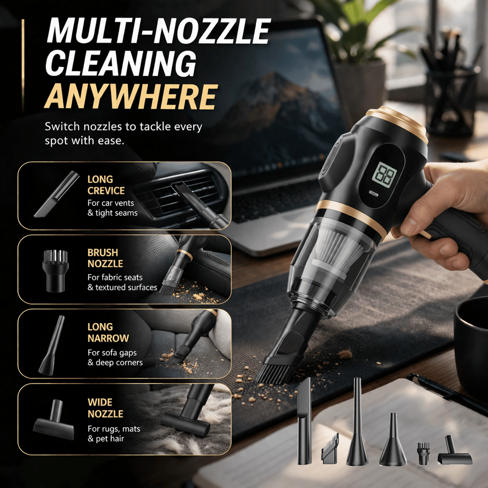 2-in-1 Handheld Vacuum & Air Duster – 4500Pa Suction, 644g, Washable Filter