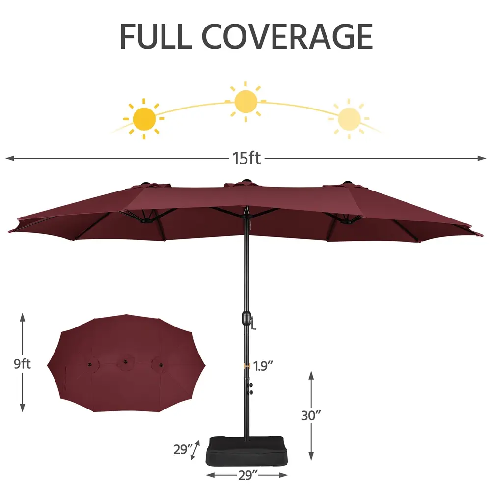 【On Sale】Massive 15/13ft Double-Sided Patio Umbrella | Heavy Duty & 2 Sandbags Included, Easy Crank for Garden Pool and Lawn