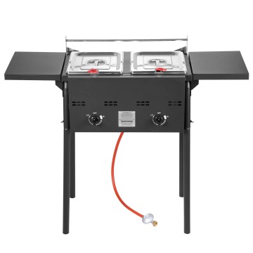 Factory wholesale promotion 80% OFF Outdoor Propane Deep Fryer, Dual-Tank 8QTx2 Commercial Fryer, Stainless Steel Cooker with Foldable Platform