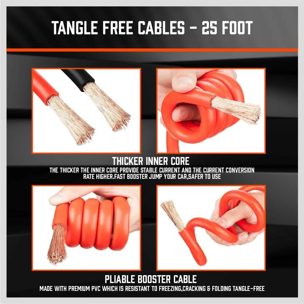 25FT Jumper Cables, 1-Gauge 800A Heavy Duty Jumper Battery Cables 25 Ft Booster Jump Start