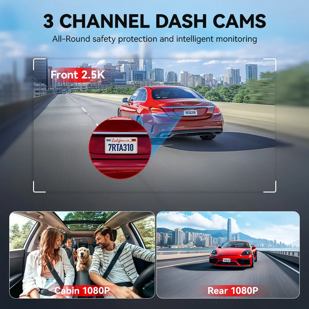 WiFi Dash Cam Front and Rear Inside with 32G SD Card( No SD Card Option In A Better Deal ), 2.5K+1080P+1080P Car Dash Camera for CarsFront and Rear, G-Sensor, 24H Parking Mode, Car rvibe, Car VLOG