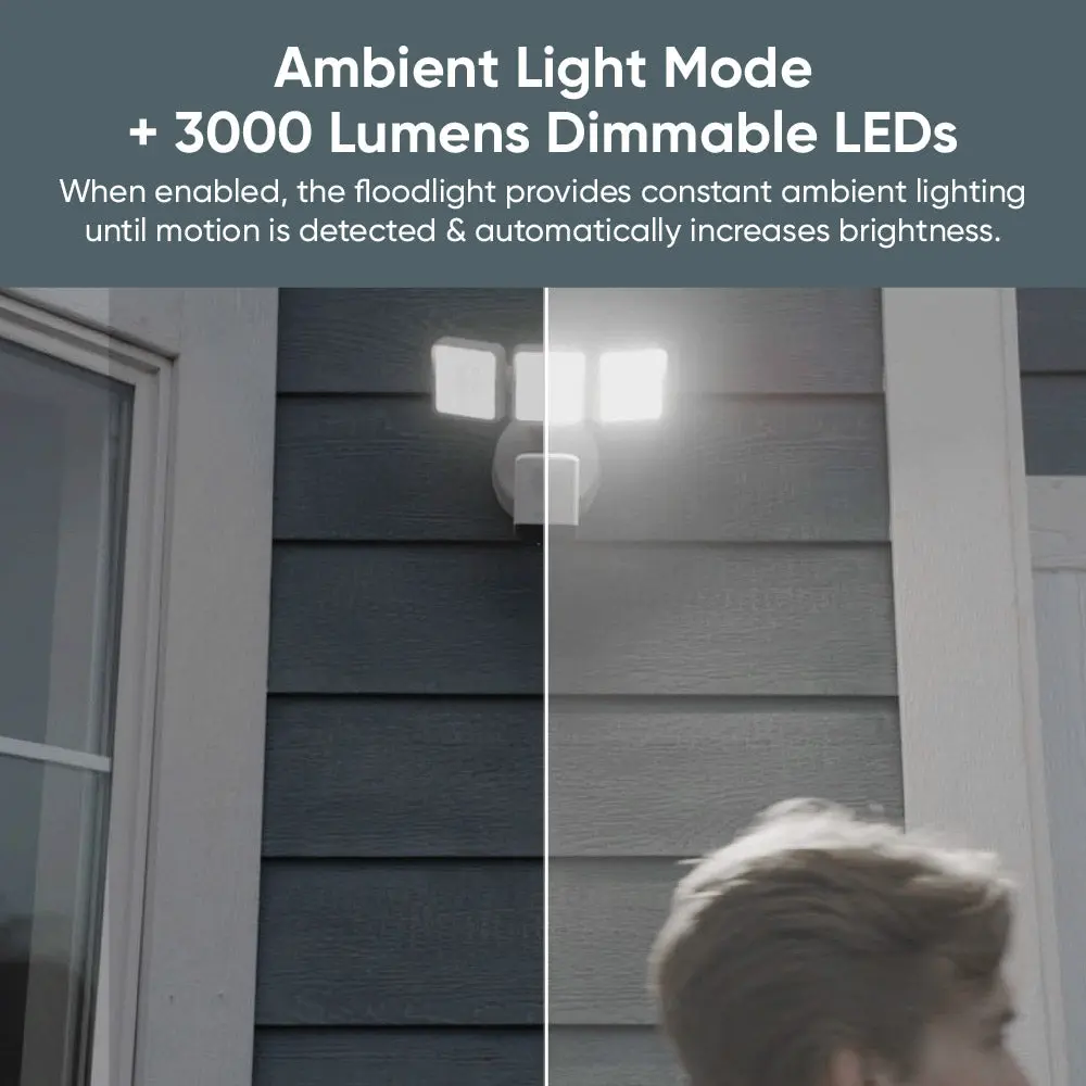 2K HD Smart Floodlight Camera – 3000 Lumen LEDs, Color Night Vision, 180° View & Motion Detection