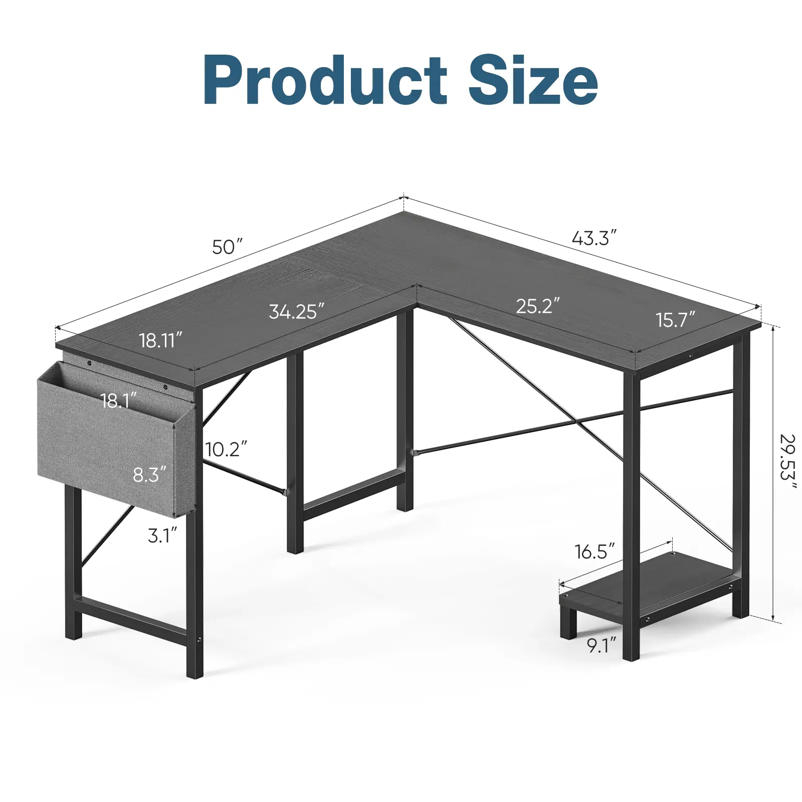 L-Shaped Computer Desk – Spacious Corner Workstation with CPU Stand, Storage Bag & Sturdy Design for Home Office or Gaming