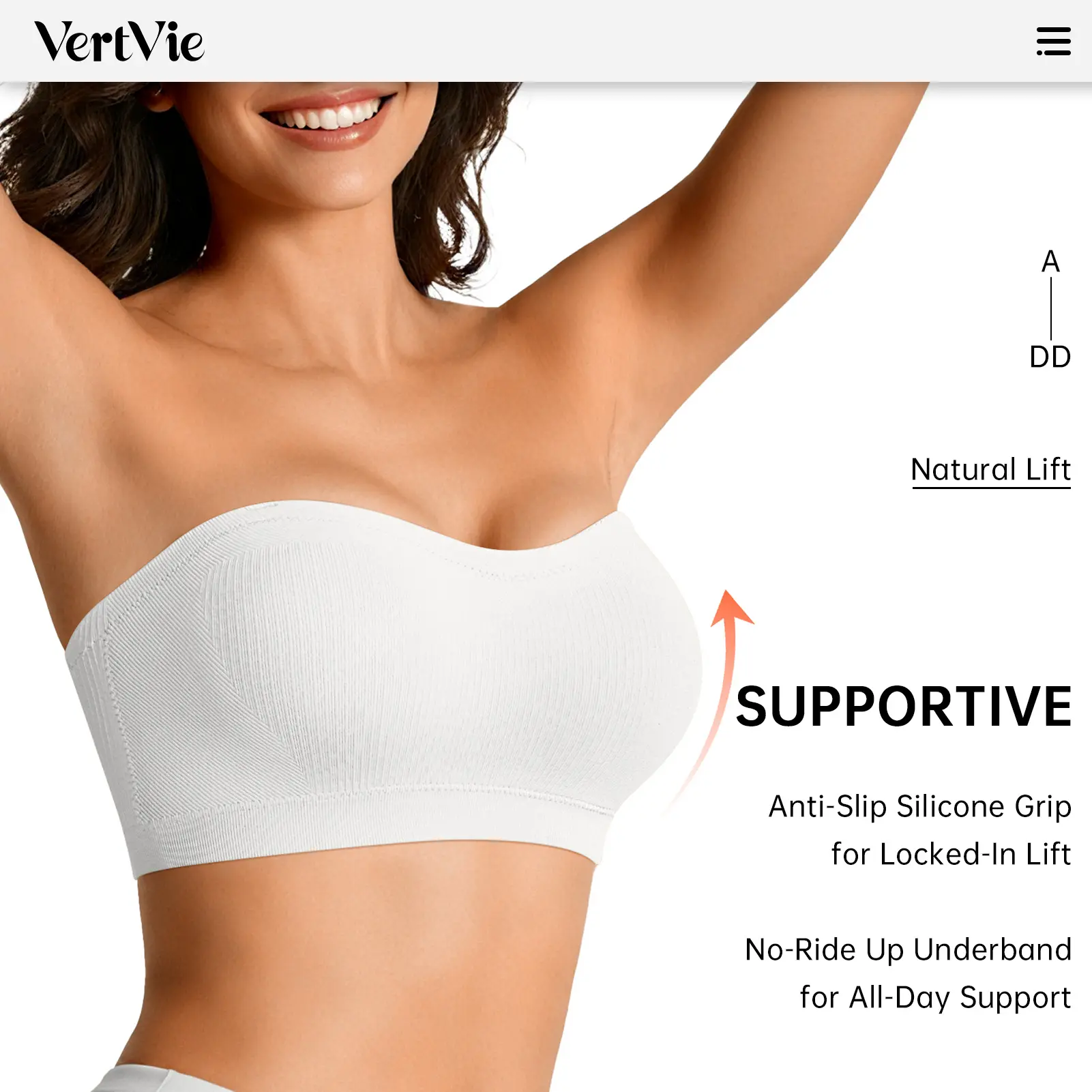 Stays Put Bandeau Bra, Strapless Bra Wireless Seamless Comfort Day