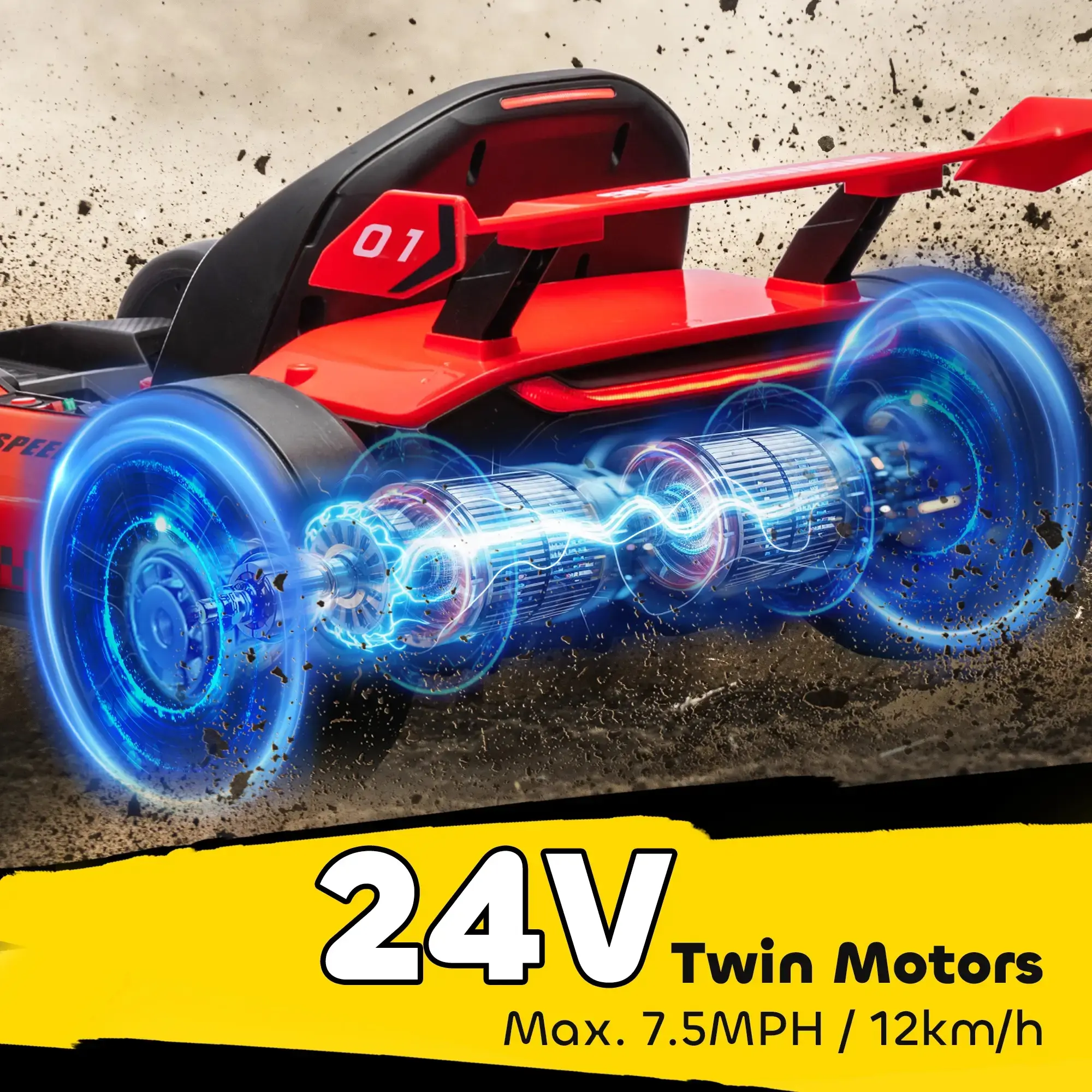 24V Electric Go-Kart – Kids Drifting Ride-On Car with Music, Horn & Speeds up to 8.1 MPH