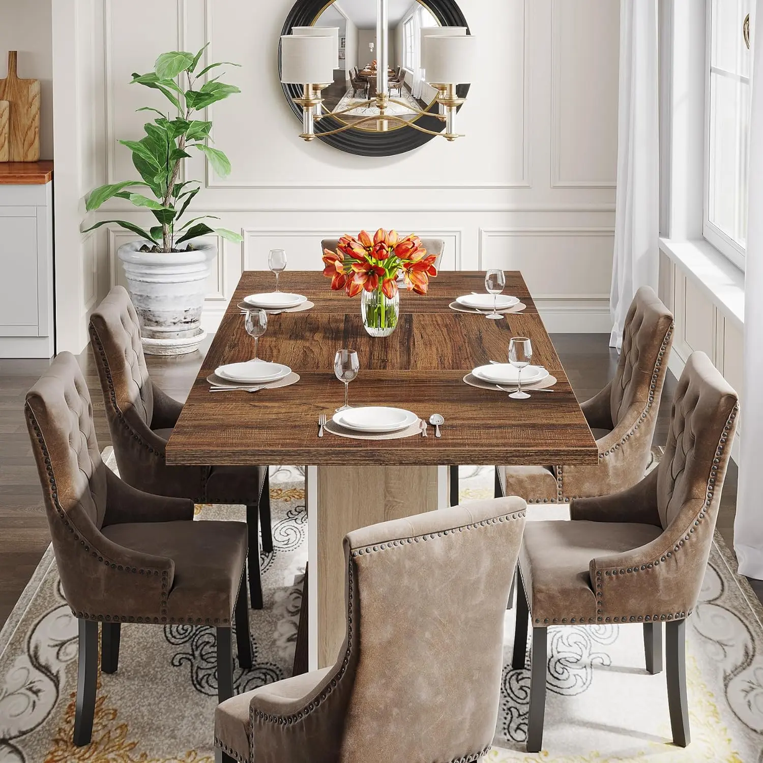 55'' Farmhouse Dining Table – Modern Wood Kitchen Table for 4–6 People, Perfect for Family Gatherings