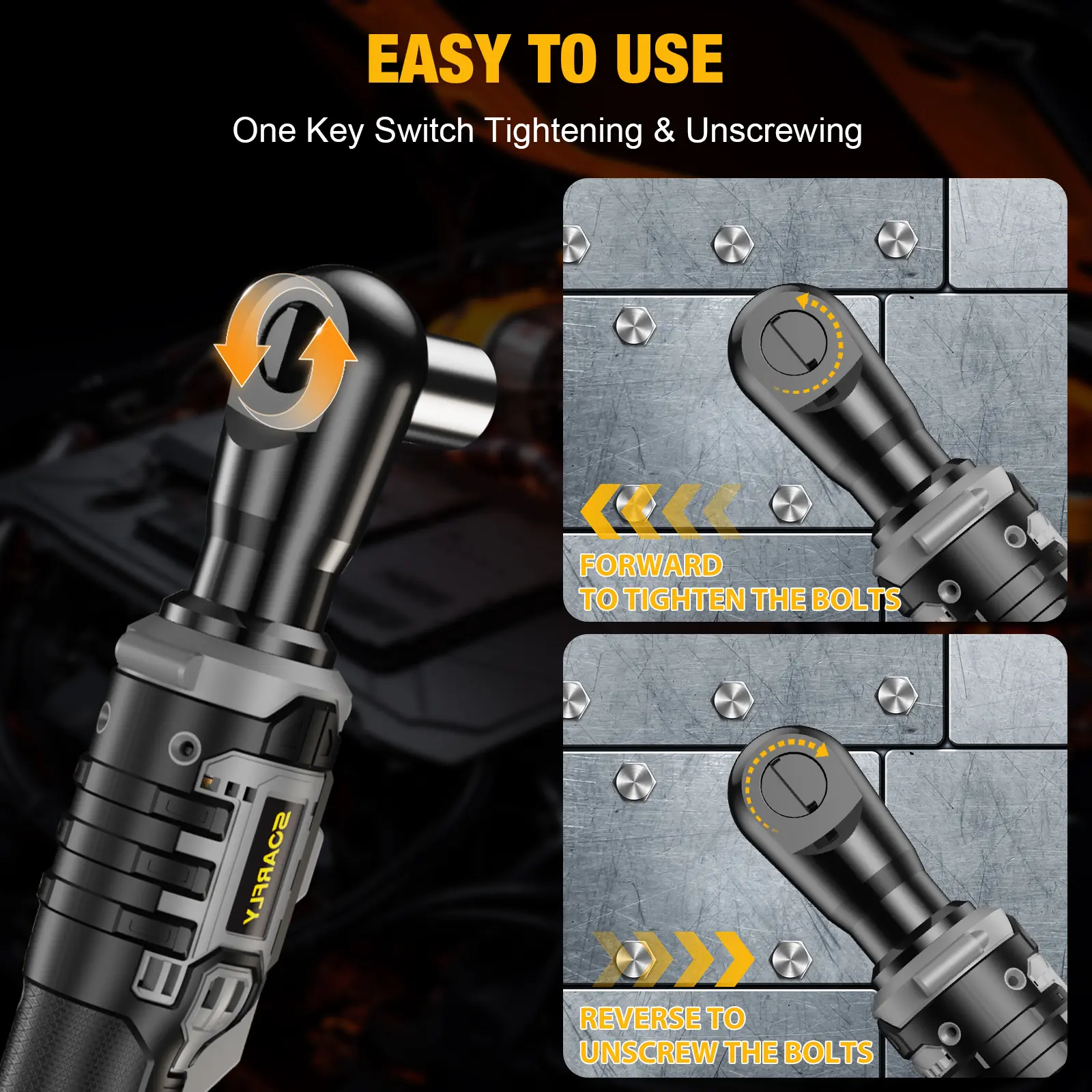 3/8" Electric Ratchet, 250RPM, 2 x 21V Batteries, With Variable Speed, 8 Sockets, 1/4" and 1/2" Adapter, 3" Extension Bar