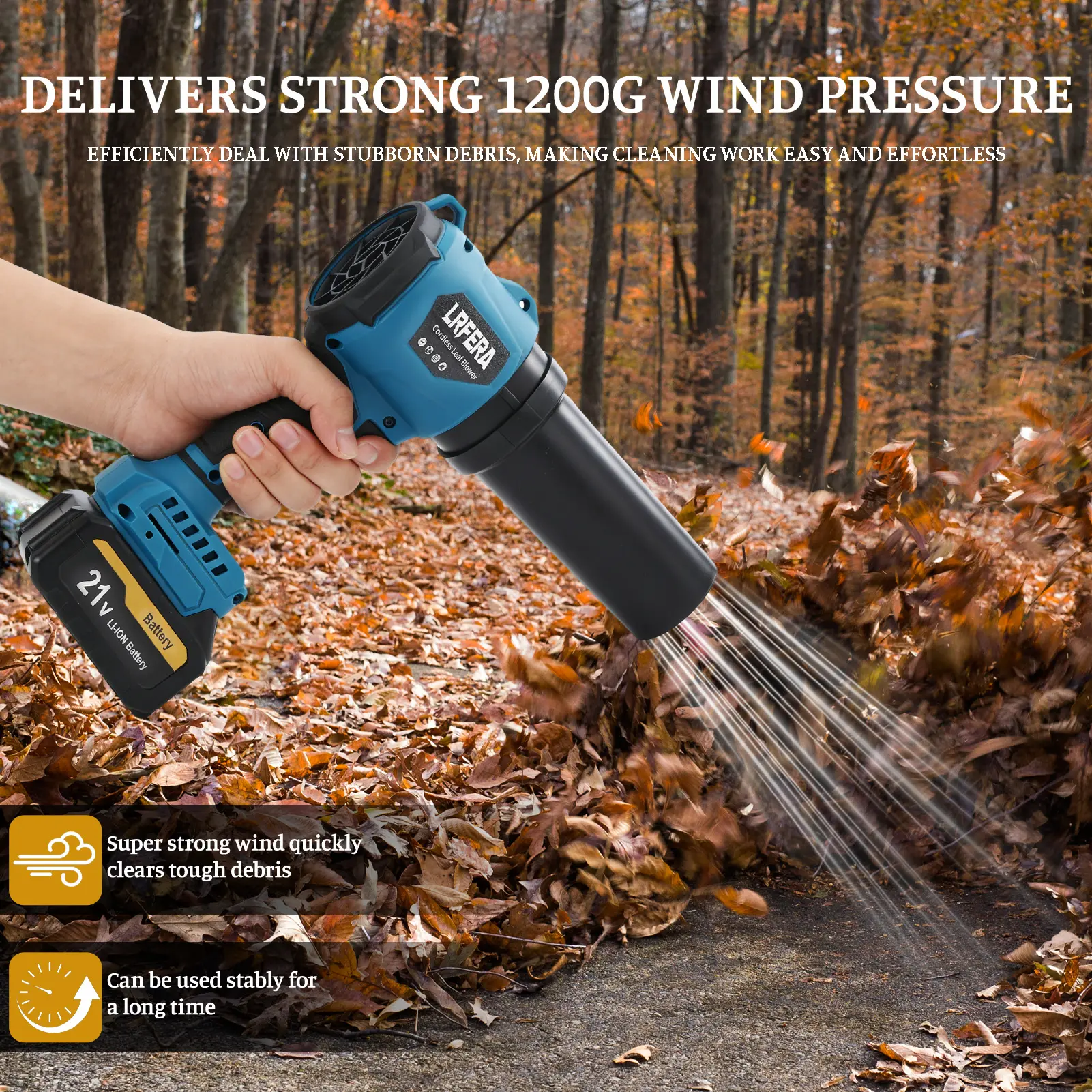 Leaf blower and vacuuming two functions with 3speed modes,Leaf Blower Cordless - 21V Powerful Electric Leaf Blower with 2 x 4.0Ah Batteries and Charger