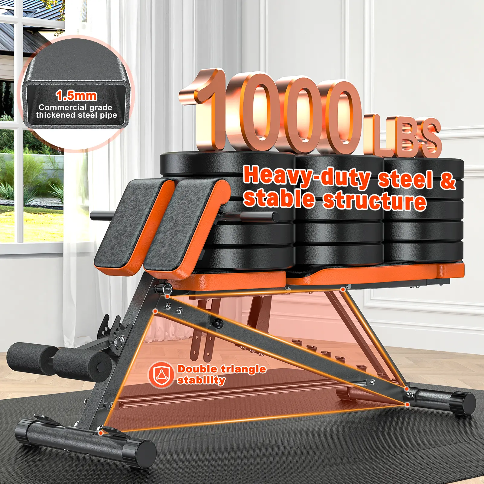 Multi-Functional FID Weight Bench for Full All-in-One Body Workout – Hyper Back Extension, Roman Chair, Adjustable Ab Sit up Bench, Incline Decline Bench, Flat Bench,Support up to 1000lbs，Suitable for home workouts，outdoorfun