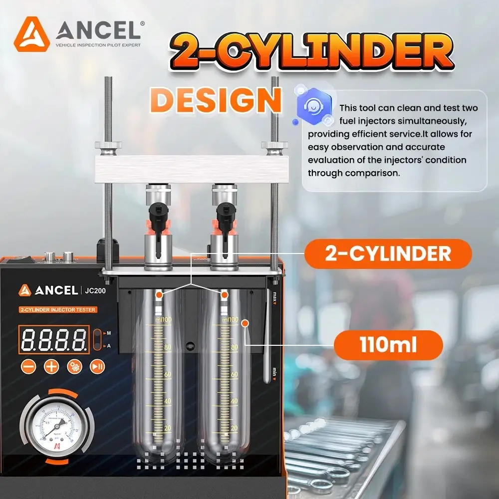 2-Cylinder Fuel Injector Tester & Flow Cleaner Removes Light Surface Deposits During Testing
