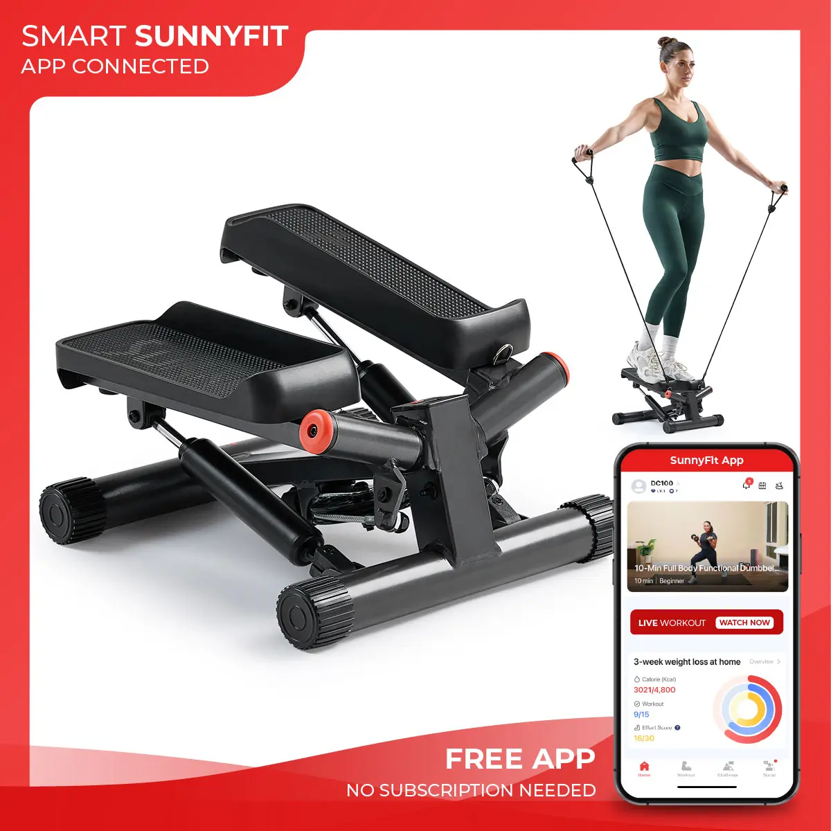 Mini Twist Stepper with Resistance Bands – Full Body Cardio Workout Machine for Legs, Glutes, Core & Home Fitness
