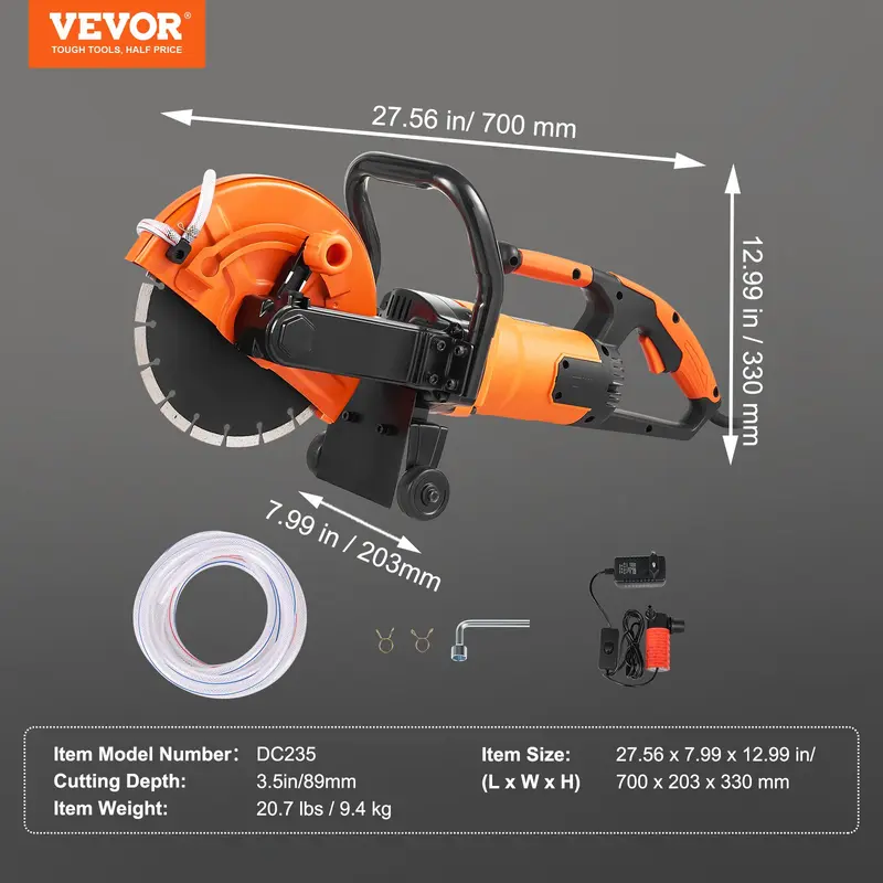 16'' Electric Concrete Saw – 3200W Circular Cutter with 6'' Cutting Depth, Water Pump & Blade for Stone & Brick