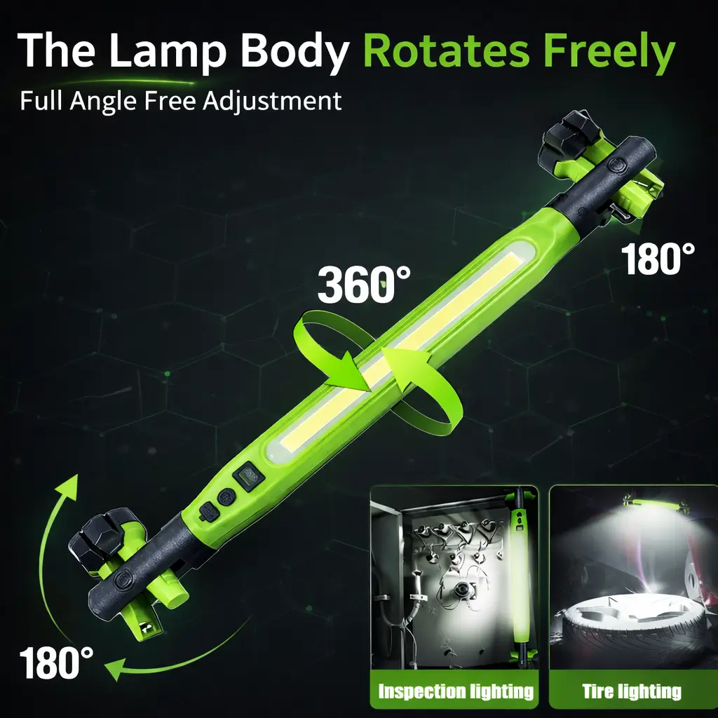 2026 Upgraded Rechargeable Magnetic LED Work Light Bar, COB Flashlight with Magnetic Base, Hooks & USB Power Bank for Car Repair, Garage Use