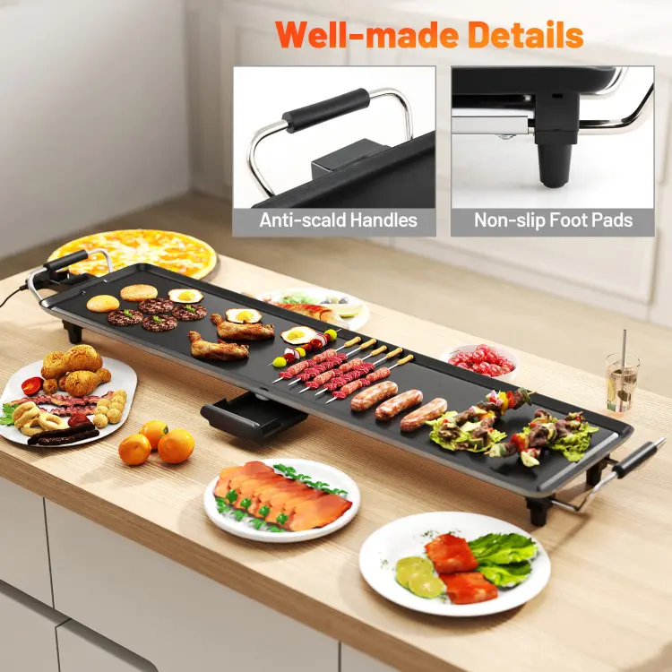 Electric Smokeless Griddle Grill – Adjustable Temperature, Nonstick Cooking Surface for Indoor & Outdoor BBQ Parties