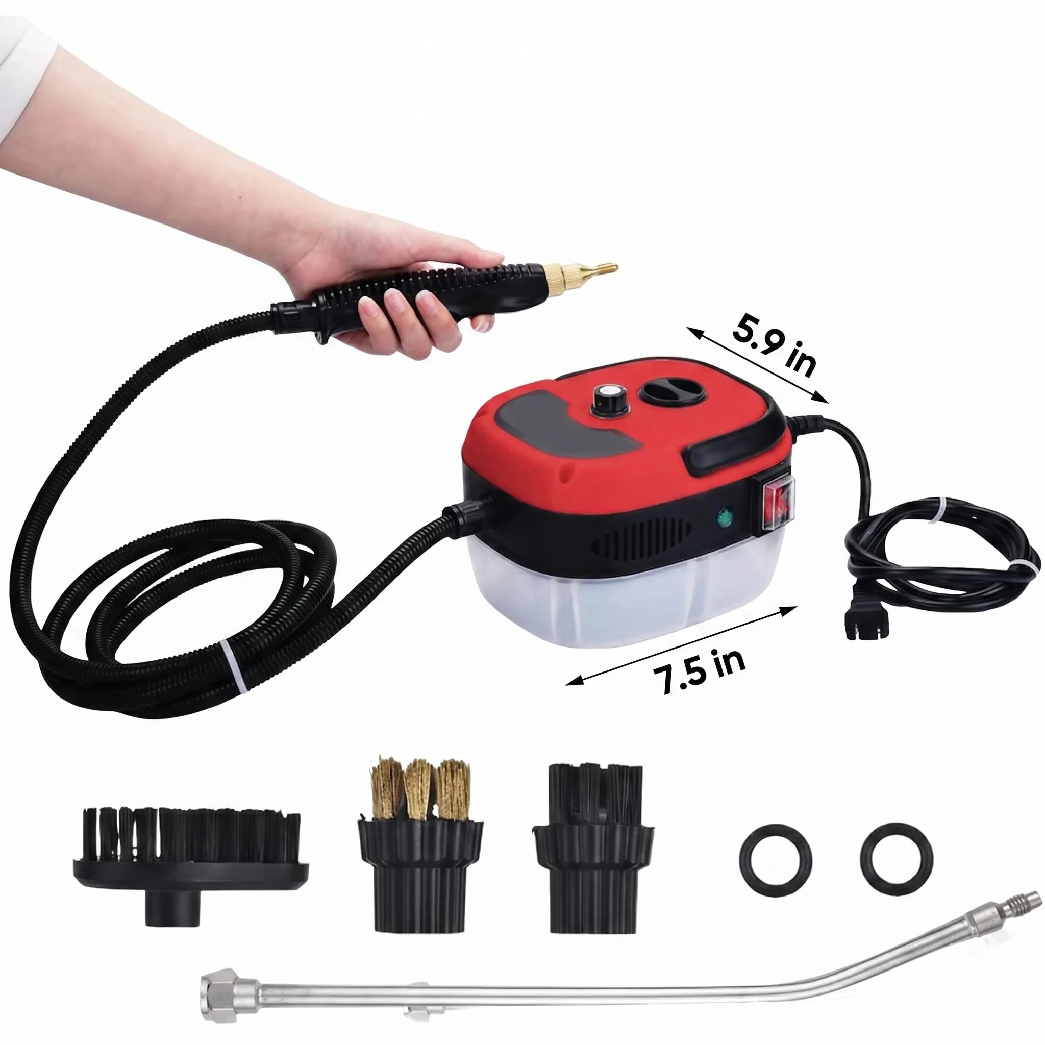 Dual-control red steam cleaning machine, for rapid and thorough cleaning of mechanical tools and vehicles