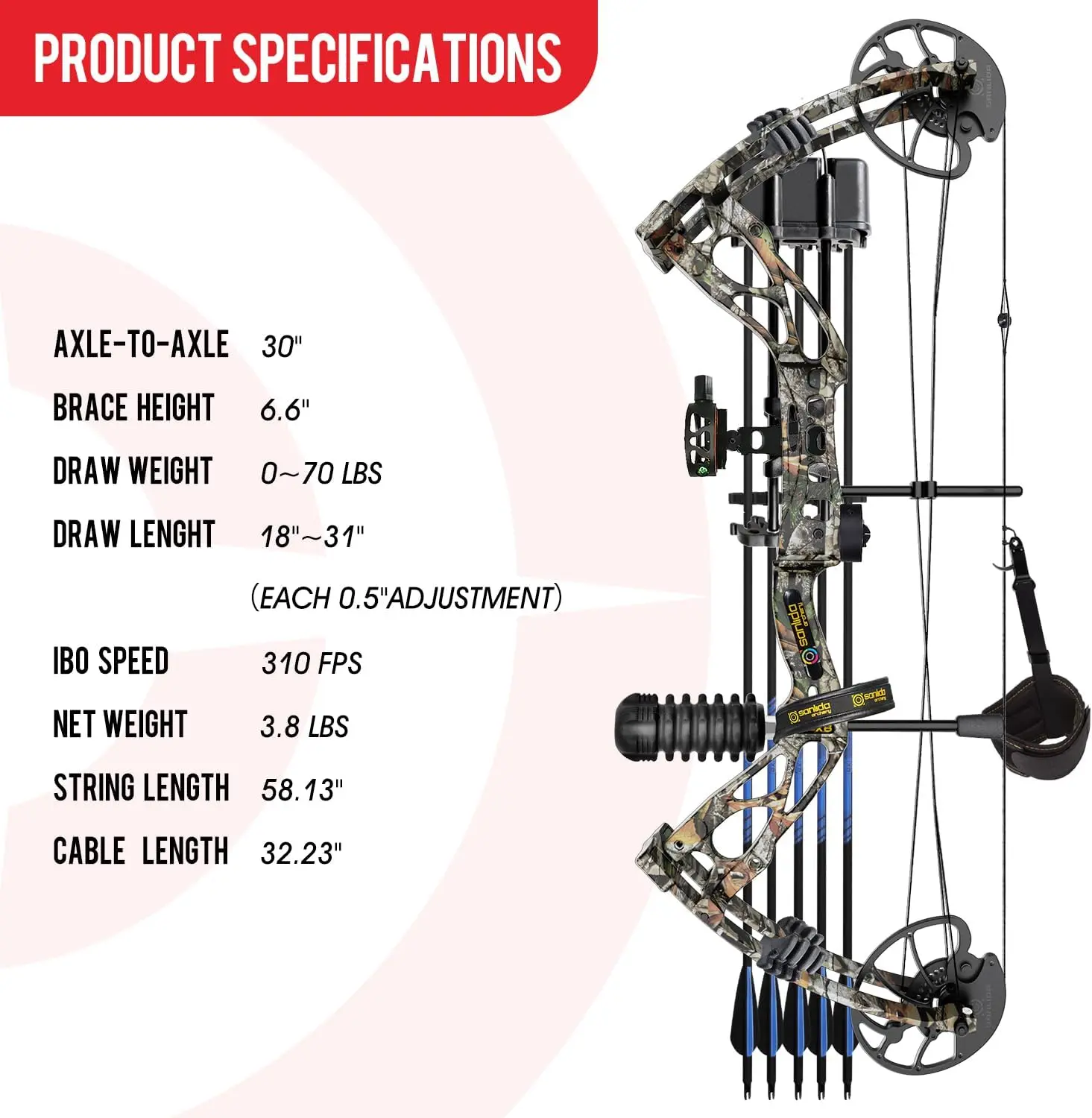 X8 Compound Bow Package for Adults and Teens,18”-31” Draw Length,0-70 Lbs Draw Weight,up to IBO 310 fps,No Bow Press Needed,Limbs Made in USA(RH Only)