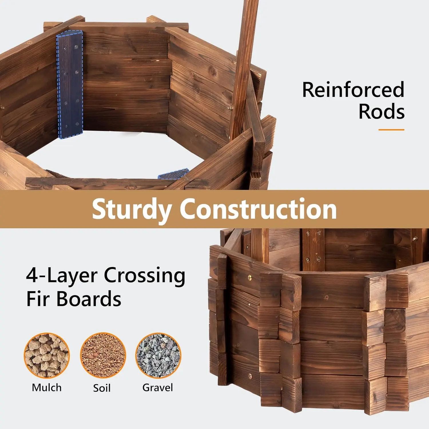 Wooden Wishing Well Outdoor Planter with Adjustable Bucket