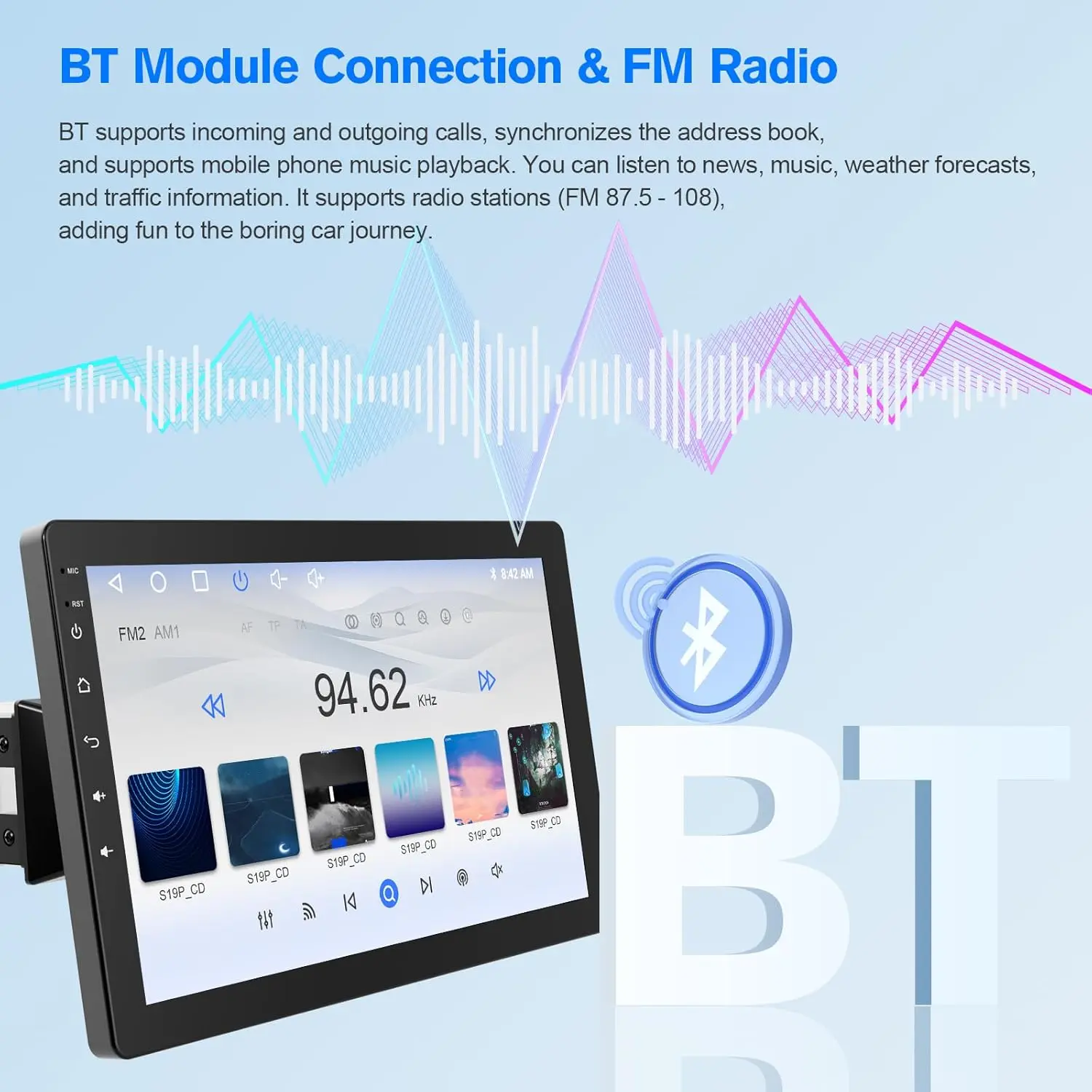 2026 10.1" Rotatable Touch Screen Car Stereo Single Din - Android 13