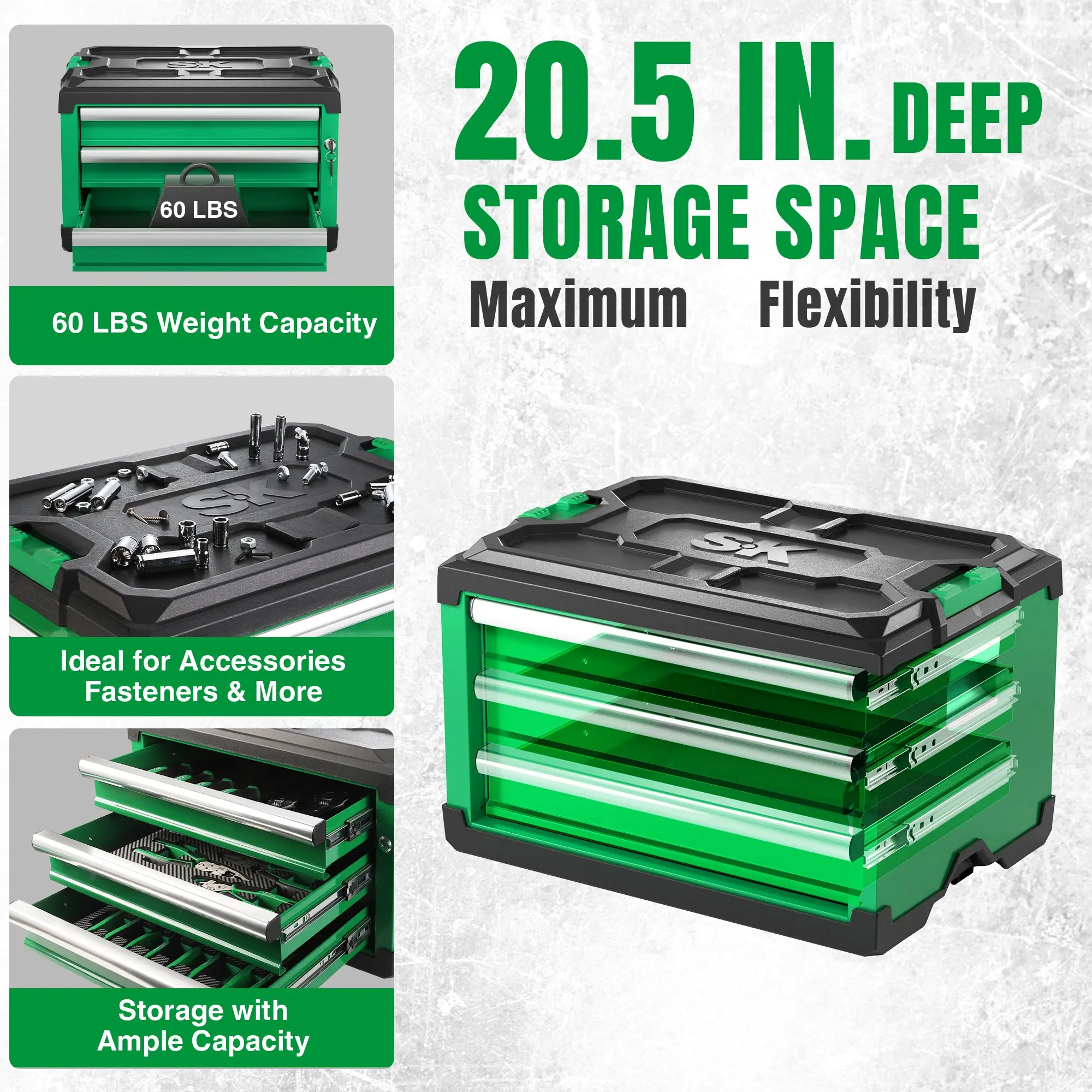 Modular Stackable Storage Toolbox, 3-Drawer
