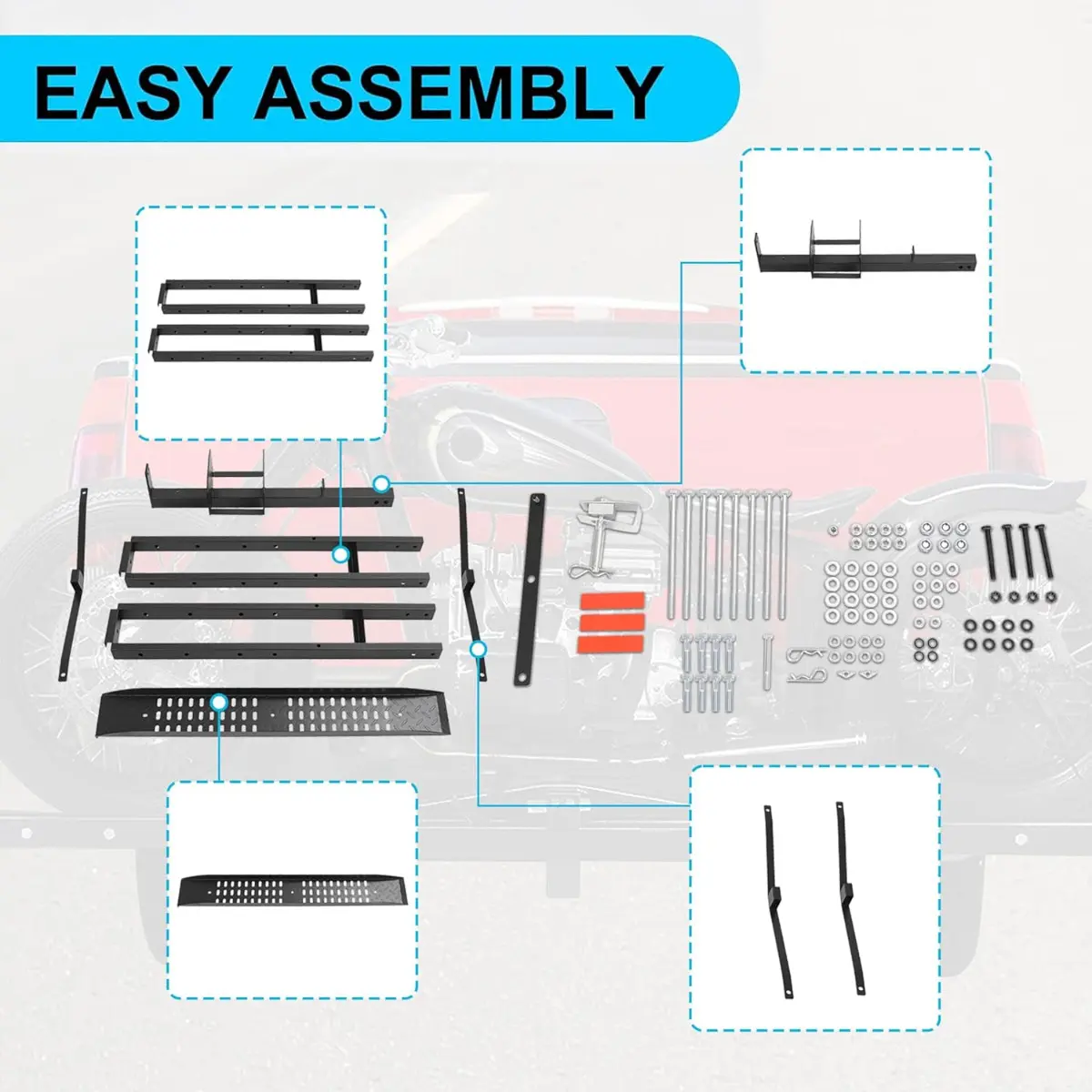 Heavy-Duty Motorcycle Carrier – 600 lb Hitch Mount Rack with Loading Ramp & Anti-Tilt Design for Secure Transport