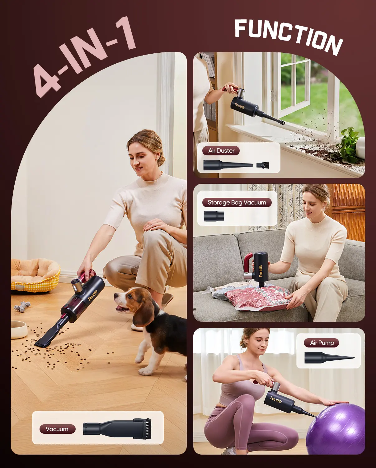 4-in-1 Cordless Handheld Vacuum – Powerful Brushless Motor, Rotating Handle & Multi-Surface Cleaning for Home & Car
