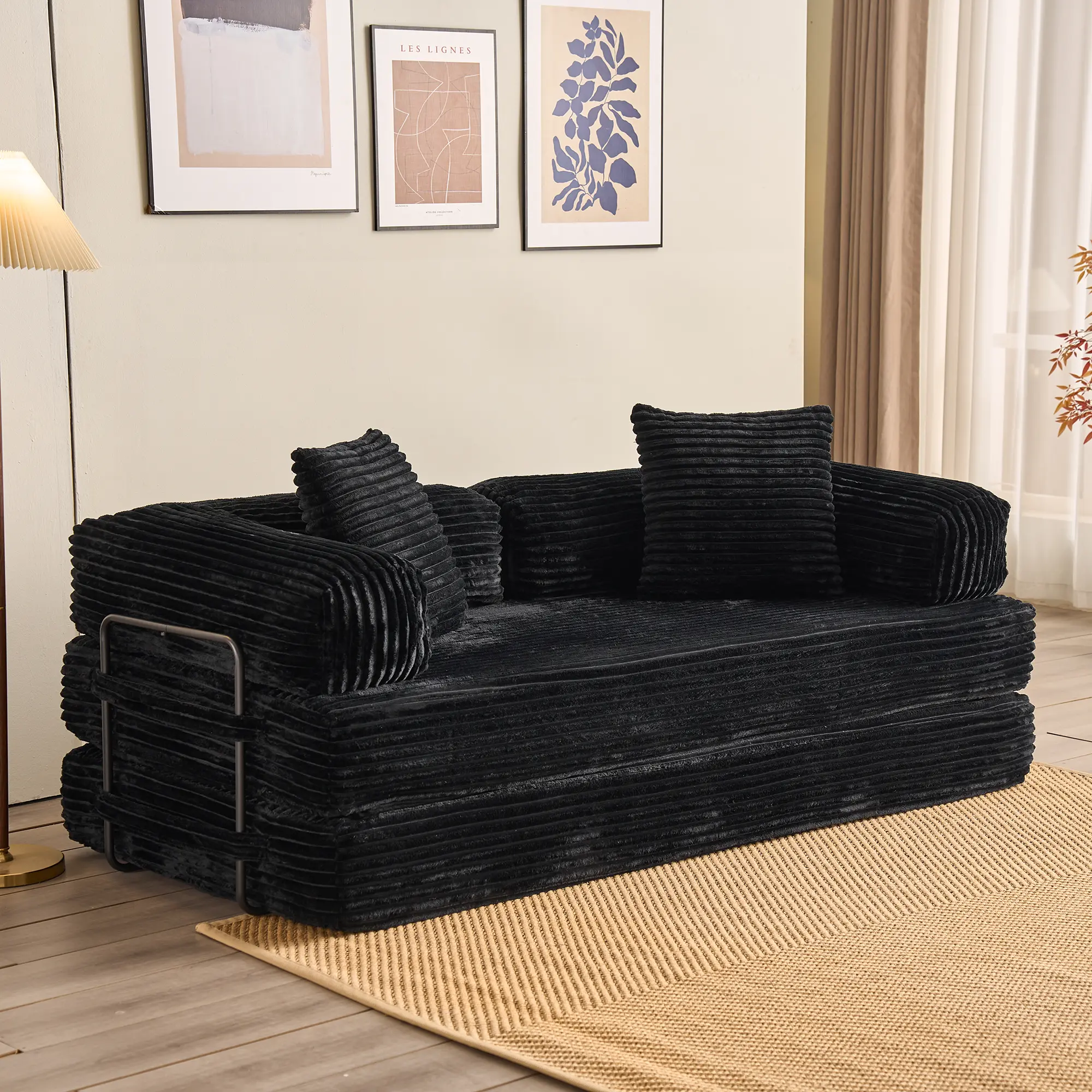 80"Oversized Boneless Couch, 5-in-1 Convertible Sleeper Sofa Bed, Deep Seat Corduroy Modular Floor Sofa, Foldable Pull-Out Couch for Living Room, Apartment,No Assembly