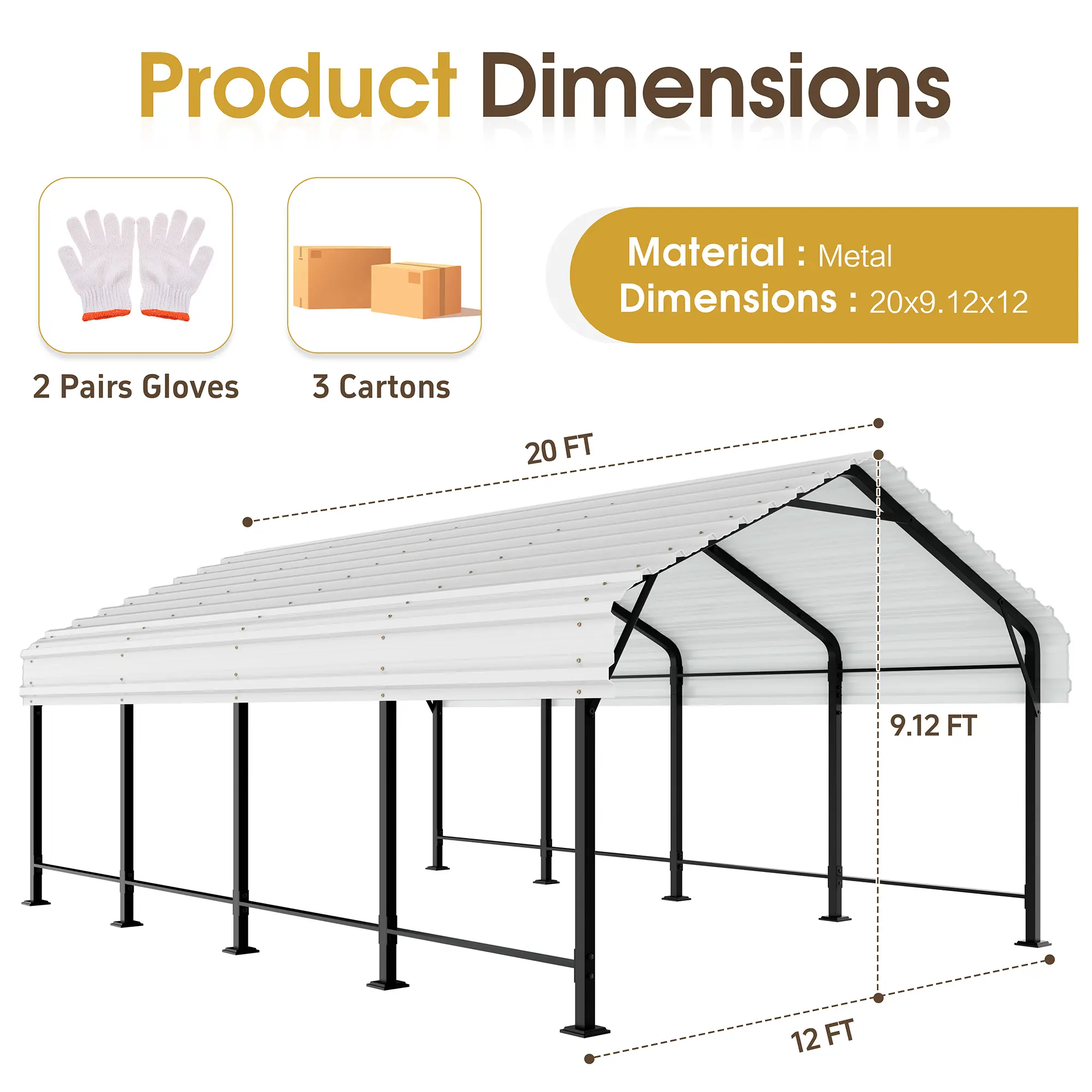 Carport, 12x20x8.5 FT Heavy Duty Steel Carport Canopy for Outdoor Activities and Events, Iron Metal Carport Garage for Pickup, Boat, Car and Tractors